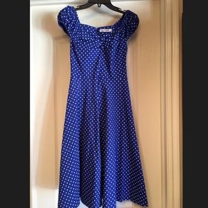 Blue and white polka dot dress